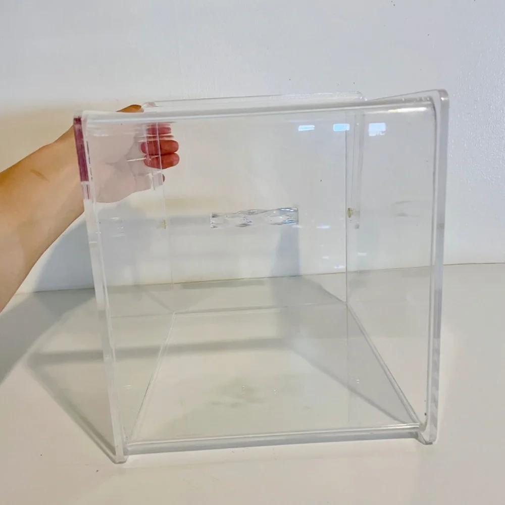 Clear Transparent Lucite Acrylic Rectangular Lidded Box with Handle Vintage MCM